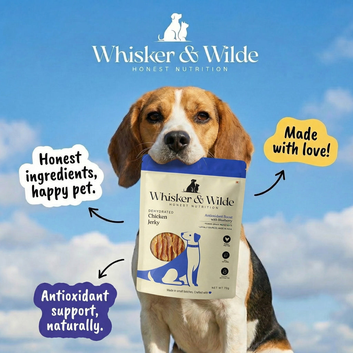 Dehydrated Chicken Jerky – Blueberry (Dog) - Whisker and Wilde