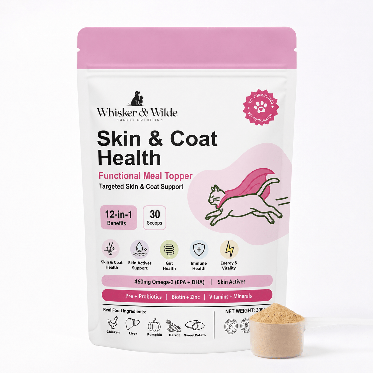 Skin & Coat Cat Topper · 460mg Omega-3 for Dull Coat, Itchy Skin & Shedding - Whisker and Wilde