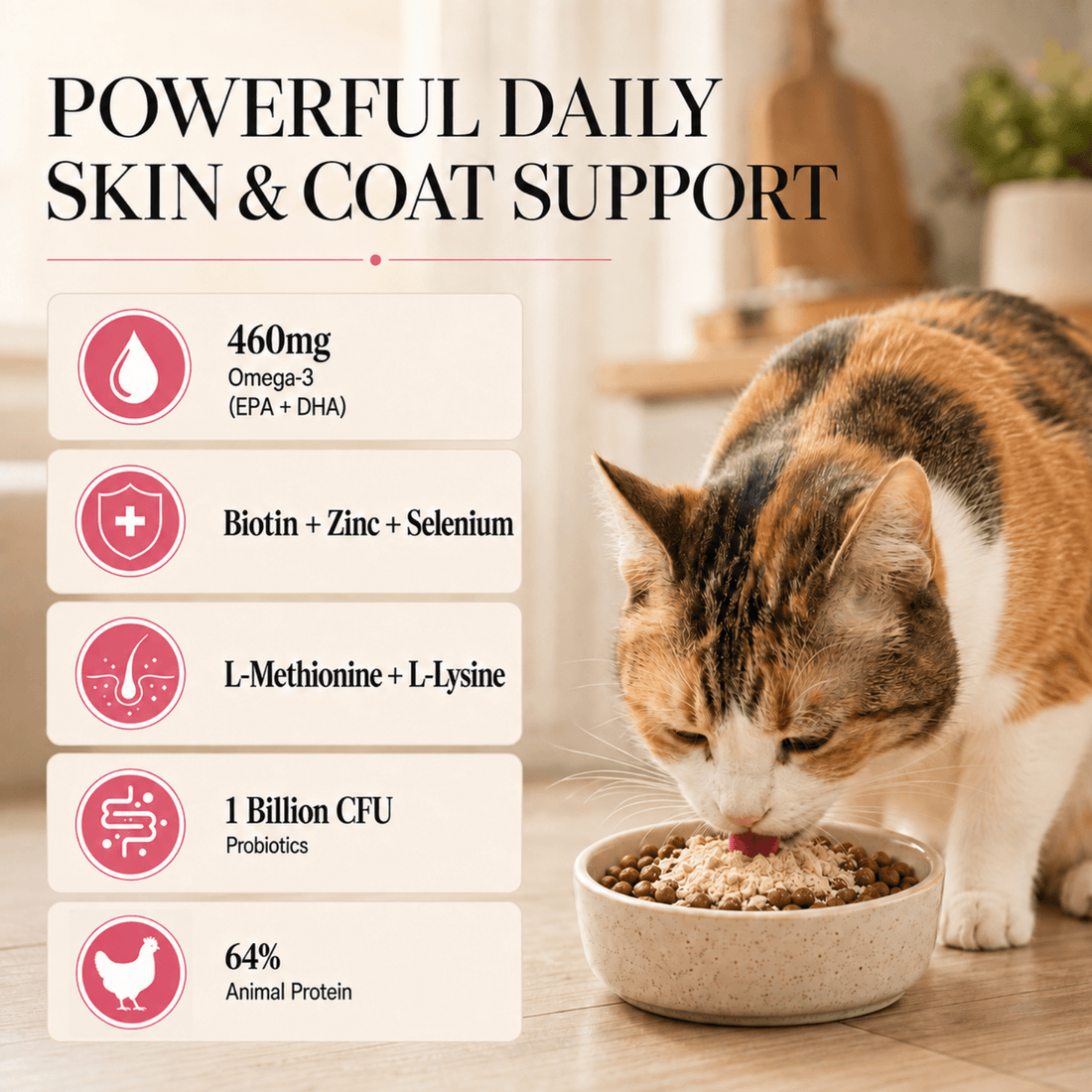Skin & Coat Cat Topper · 460mg Omega-3 for Dull Coat, Itchy Skin & Shedding - Whisker and Wilde