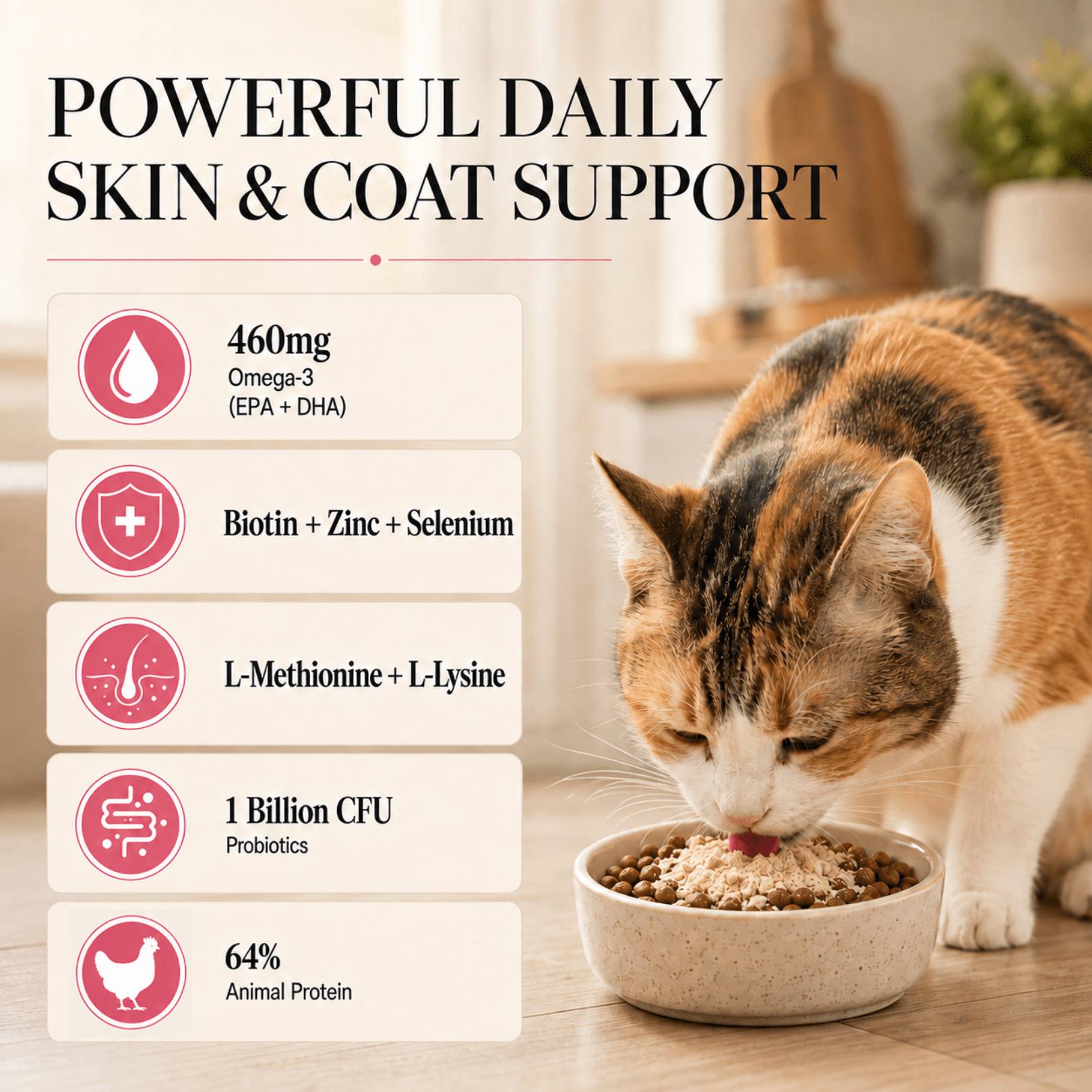 Skin & Coat Cat Topper · 460mg Omega-3 for Dull Coat, Itchy Skin & Shedding - Whisker and Wilde